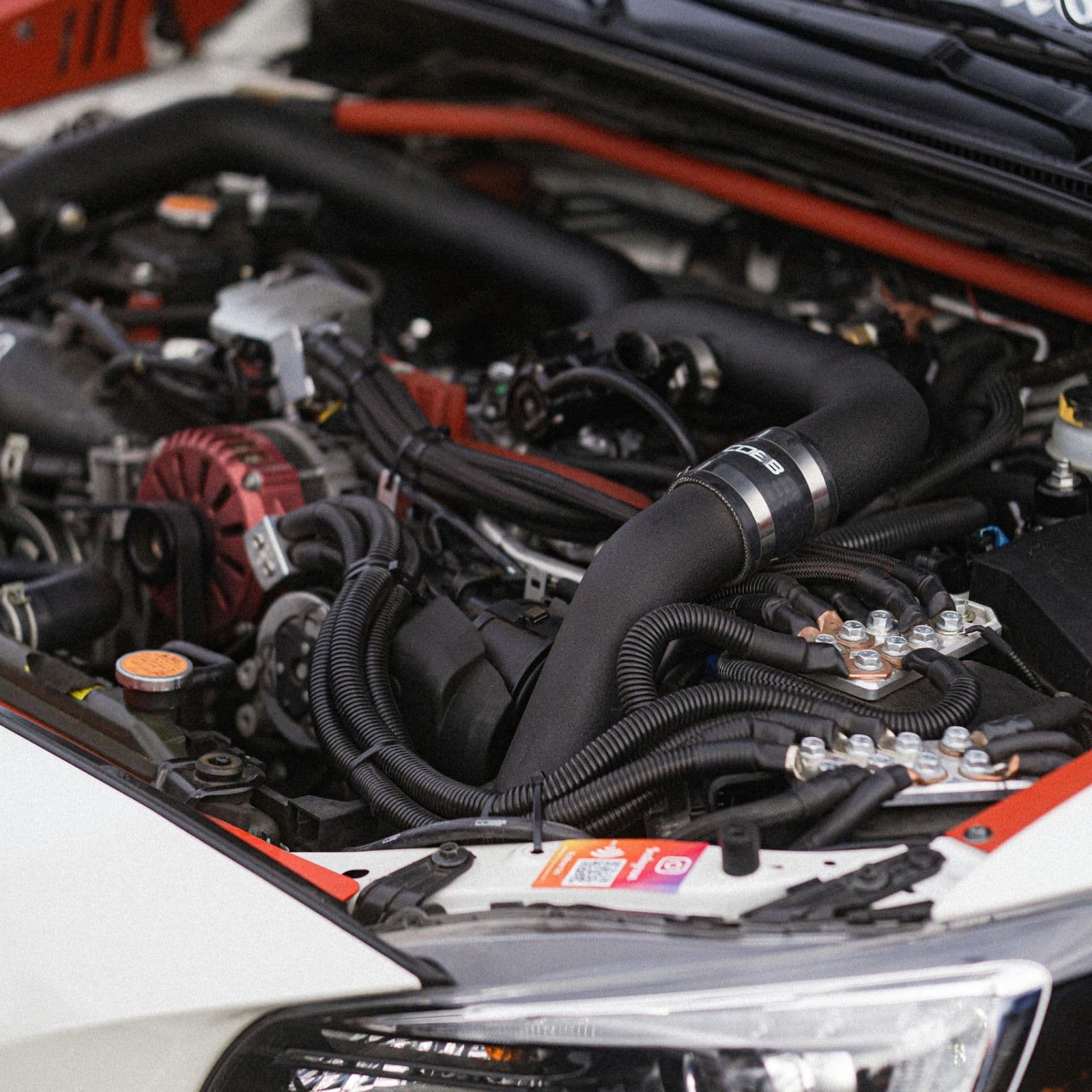 Clean engine bay with the hood raised